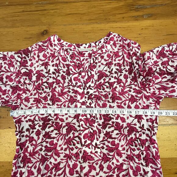 Soft Surroundings Womens Small Boho Tunic 100% Rayon Pink White V-Neck Tassels - Picture 11 of 12